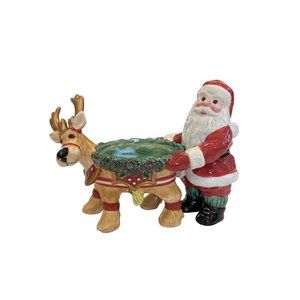 Fitz And Floyd Deer Santa Reindeer Pillar Candle Holder Christmas Holiday Decor